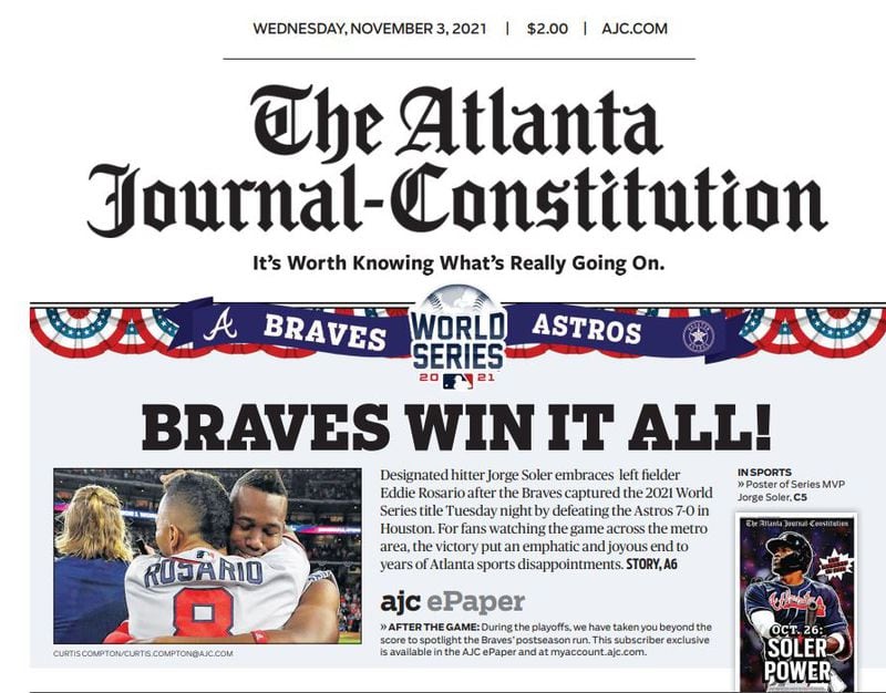 ‘It’s Ours!’ – Atlanta Braves World Series section in today’s ePaper