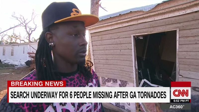 Kevian Green during an interview on CNN while the search raged for his 2-year-old son, Detrez Green, after a tornado in Albany in January. (CNN screenshot)