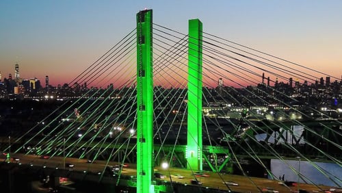 The Kosciuszko Bridge, which connects Brooklyn and Queens, New York, were illuminated in green Thursday.
