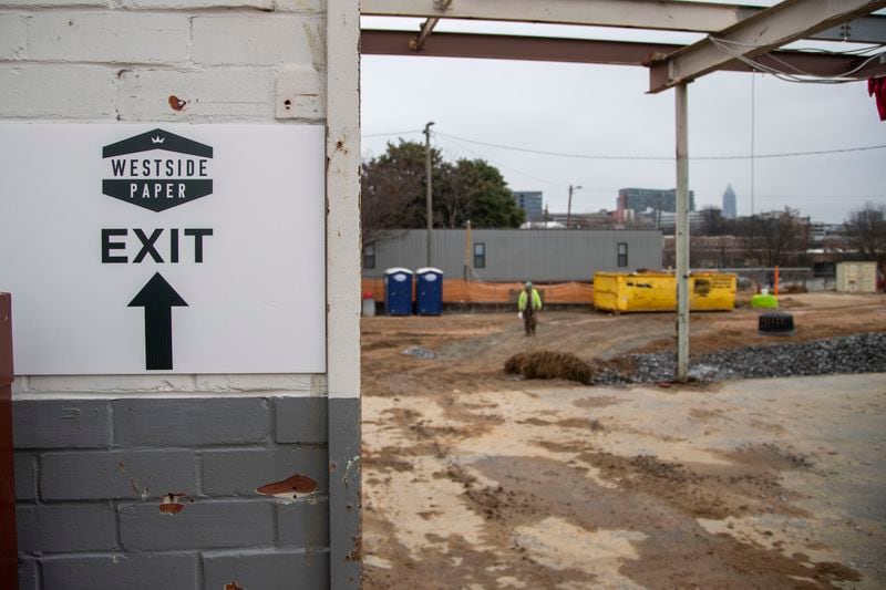 01/12/2021 — Atlanta, Georgia — Construction is underway at Westside Paper in Atlanta’s Knight Park/Howell Station industrial community, Tuesday, January 12, 2021. When complete, this site will be a modern office and retail space. (Alyssa Pointer / Alyssa.Pointer@ajc.com)