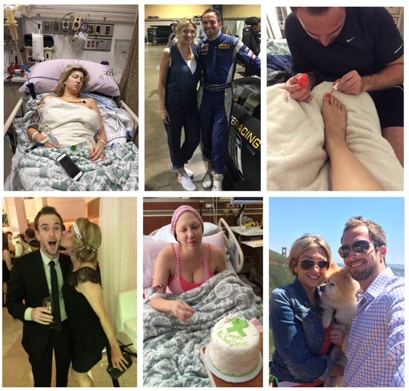 A collage of photos provided by Jacqueline Daly and Jonathan Summerton of Sandy Springs show some of the highs and lows during the past few years. In a tender moment, Summerton painted Daly’s toes to boost her spirits.