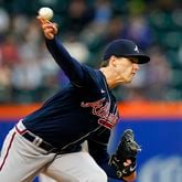 Atlanta Braves' Kyle Wright pitches during the first inning in the second baseball game of the team's doubleheader against the New York Mets on Tuesday, May 3, 2022, in New York. (AP Photo/Frank Franklin II)