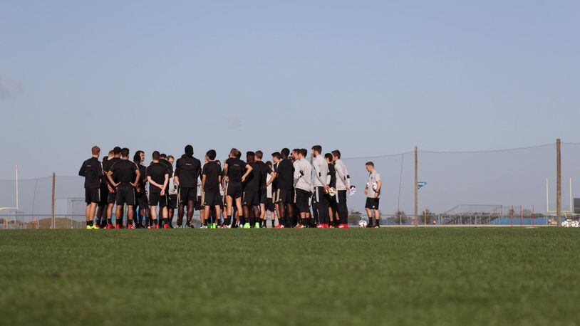Atlanta United’s players gather during one of their first training sessions. (Atlanta United)