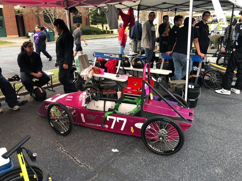 "Pinkie" was built by students from San Benito High School in San Benito, Texas. The students traveled to LaGrange, GA to compete in the first-ever diversepower Grand Prix Saturday. ARLINDA SMITH BROADY/AJC