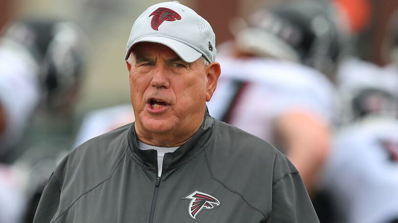 Falcons defensive coordinator Dean Pees is optimistic his defense will be much improved this season. (Curtis Compton / Curtis.Compton@ajc.com)