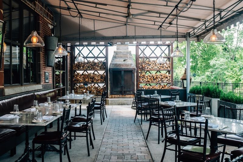 The patio at Marcel has a fireplace. / Photo by Jeremiah Cowan