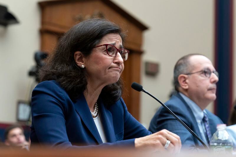 Columbia University President Nemat Shafik testifies before the House Committee on Education and the Workforce hearing on "Columbia in Crisis: Columbia University's Response to Antisemitism" on Capitol Hill in Washington, Wednesday, April 17, 2024. (AP Photo/Jose Luis Magana)