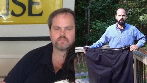 In the photo on the left, taken in August 2014, Keith Druffner weighed 540 pounds. In the photo on the right, taken in July, he weighed 240 pounds. (All photos contributed by Keith Druffner)