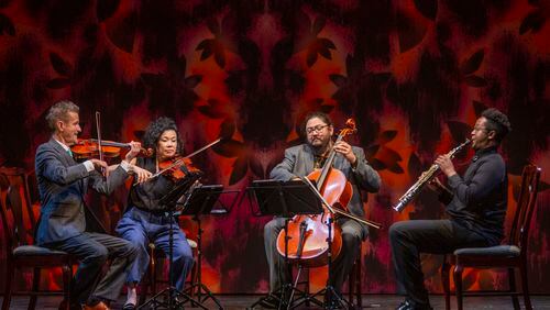 The late Geoff Nuttall (left), performing with Ayane Kozasa, Paul Wiancko, and Steven Banks in the chamber music series at Spoleto in 2022.