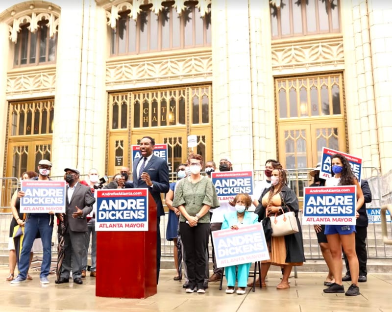 August 17, 2021 Atlanta - Atlanta City Councilman Andre Dickens held a press conference outside the Atlanta City Hall after filing paperwork for the November 2nd Atlanta Mayoral Election on Tuesday, August 17, 2021. (Courtesy of the Andre for Atlanta Campaign)