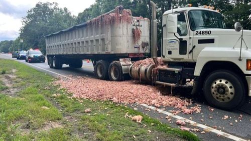 An incident with a truck carrying chicken parts reduced traffic to one lane in Cherokee County on July 20, 2023.
The Cherokee County Sheriff’s Office said the incident happened on the Knox Bridge Highway at Butterworth Road. WSB CHANNEL 2