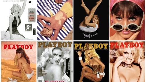 In this combination photo of images released by Playboy, Marilyn Monroe appears on the cover of the December 1953 issue, top row from left, Janet Pilgrim appears on the cover of the July 1955 issue, Donna Michelle appears on the cover of the May 1964 issue, Turid Lundberg appears on the cover of the June 1965 issue, and bottom row from left, Barbi Benton appears on the cover of the July 1969 issue, Anna Nicole Smith appears on the cover of the June 1993 issue, Jenny McCarthy appears on the cover of the January 2005 issue and Pamela Anderson appears on the cover of the January/February 2016 issue. Hugh Hefner, who died Wednesday at 91, remained the final arbiter of Playboy spreads and which women rose to Playmate. Image: Playboy via AP