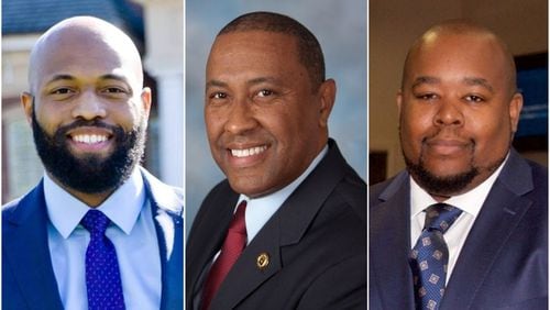 Kirkland Carden (left) intends to run for the Gwinnett Commission District 1 seat in 2020. Jasper Watkins (center) and Derrick Wilson (right) both intend to run for the District 3 seat. All are Democrats. SPECIAL PHOTOS
