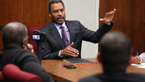 January 17, 2017, Atlanta: Morehouse College President John S. Wilson holds a meeting to discuss his impending departure from the college on Tuesday, Jan. 17, 2017, in Atlanta.     Curtis Compton/ccompton@ajc.com