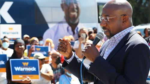 Democratic U.S. Sen. Raphael Warnock didn't mention his Republican challenger, Herschel Walker, by name during his speech Friday in Macon. But afterward, he told reporters that allegations that Walker encouraged and paid for a woman's abortion in 2009 were part of a "disturbing pattern," given Walker's support for an absolute ban on abortion. “We have seen some disturbing things," Warnock said. "We’ve seen a disturbing pattern, and it raises real questions about who is actually ready to represent the people of Georgia.” Curtis Compton / Curtis Compton@ajc.com