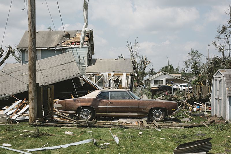 Homes and vehicles were severely damaged after a tornado swept through the Dayton, Ohio, area on May 27.