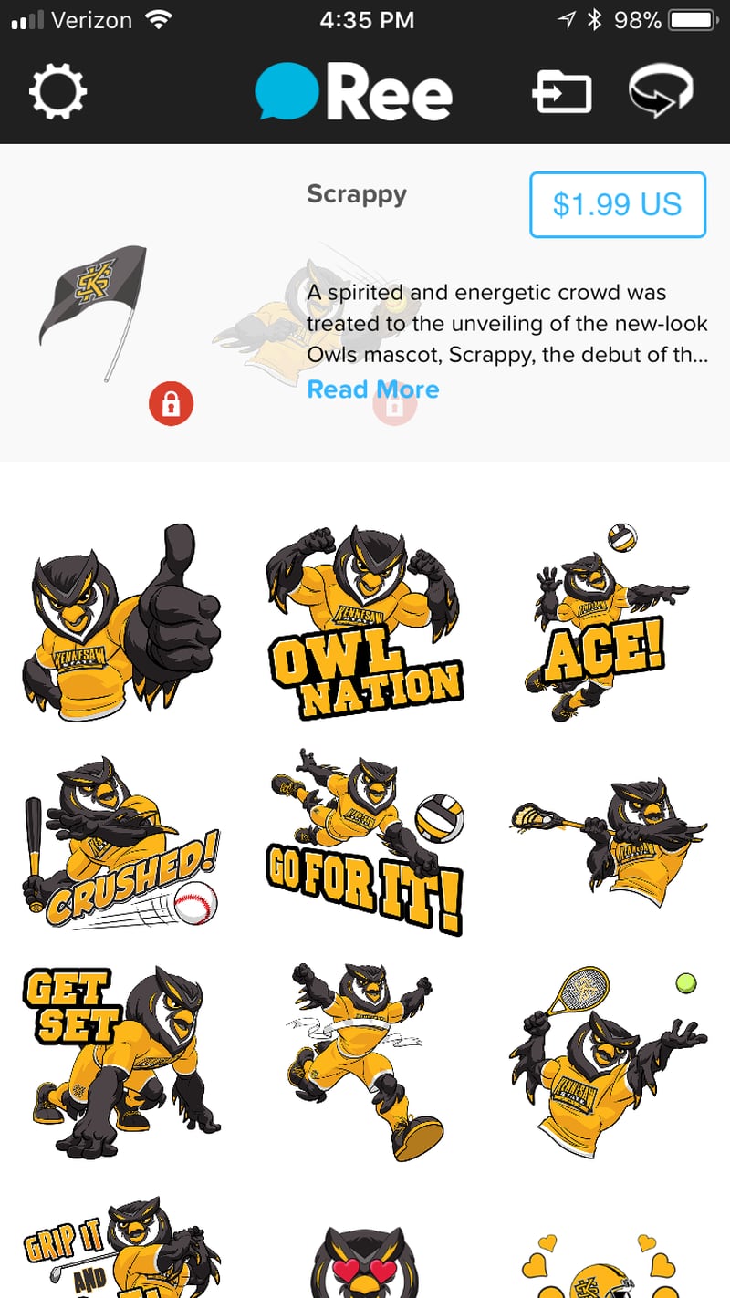 This is a sampling of the Kennesaw State University emojis that now exist on Ree Stickers.