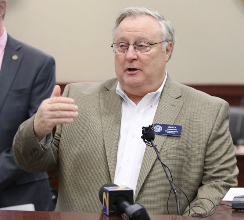 Jim Beck, commissioner of the Georgia Insurance Department, speaks at a press conference about an insurance fraud bust on March 1, 2019. EMILY HANEY / emily.haney@ajc.com