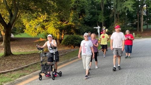 Bill Thorn, the only person to have completed every AJC Peachtree Road Race, finished his 52nd Peachtree July 4, 2021 near his home in Fayette County. (Photo courtesy Cheryl Thrasher)