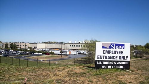 The exterior of the Shaw manufacturing plant 15 in Cartersville, April 3, 2020. (ALYSSA POINTER / ALYSSA.POINTER@AJC.COM)