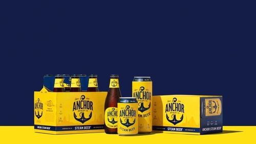 New Anchor Steam packaging includes cans and six-packs. (Courtesy of Anchor Brewing Co.)