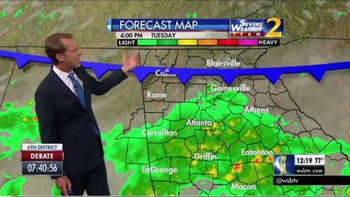 Rain is expected to be heaviest south of I-20, Channel 2 Action News meteorologist Brad Nitz said. (Credit: Channel 2 Action News)