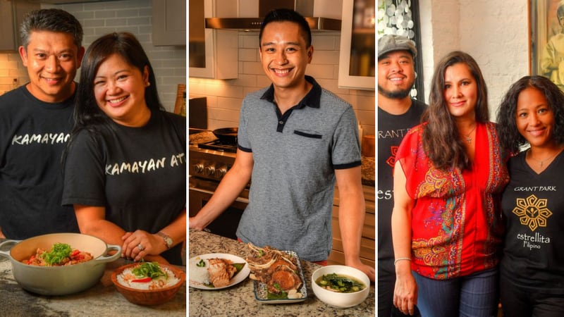 Carlo Gan (from left) and Amor Mia Oriño of Kamayan ATL; Mike Pimentel of Adobo ATL; Walter Cortado and Hope Webb, co-owners of Estrellita, and chef Blesseda Gamble of Estrellita.