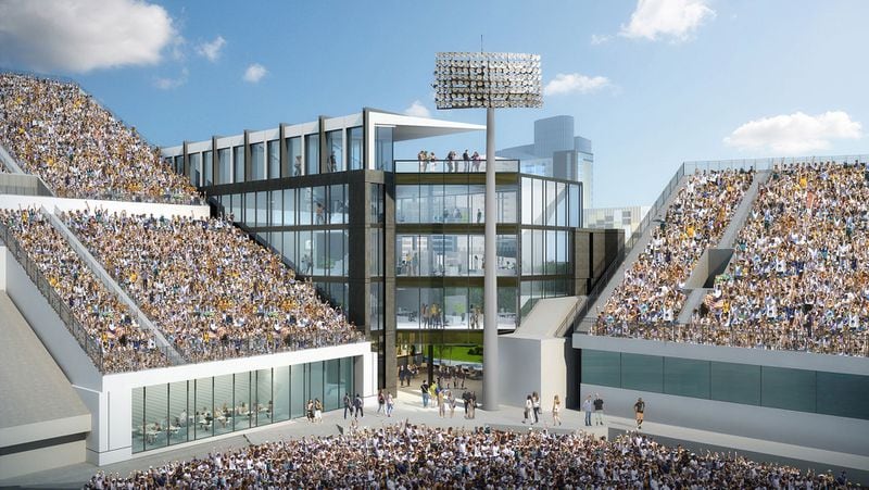 An artistic rendering of how the planned renovation of the Edge Center would look from inside Bobby Dodd Stadium. 