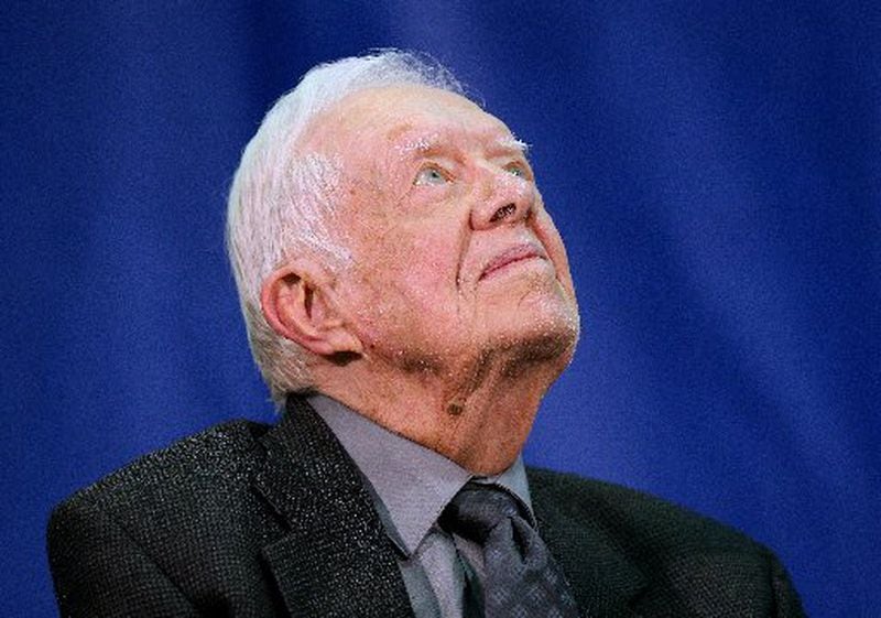 Former President Jimmy Carter, shown looking heavenward at a September appearance at Emory University, discussed the past week's troubling news while at Sunday school in Plains on Sunday, Oct. 28, 2018. (Photo: Curtis Compton/ccompton@ajc.com)
