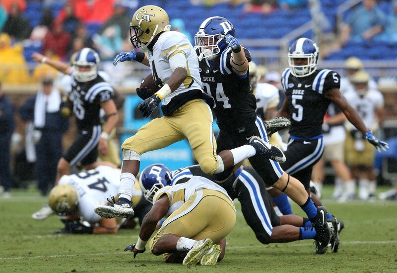 DURHAM, NC - SEPTEMBER 26: Jamal Golden #4 of the Georgia Tech Yellow Jackets runs with the ball against the Duke Blue Devils during their game at Wallace Wade Stadium on September 26, 2015 in Durham, North Carolina. (Photo by Streeter Lecka/Getty Images)