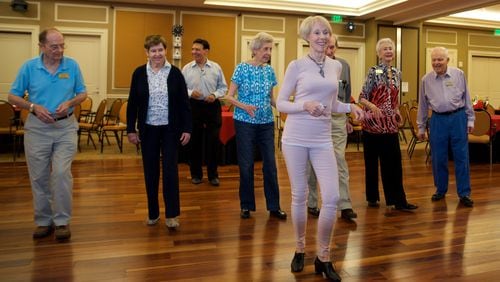 Here is a core group of die-hard ballroom dancers at Lenbrook, practicing their dance routine with their instructor in the front: Lyn Riddle. CONTRIBUTED BY RANDY SCHIFF