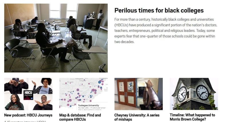 A RE:Race project studying the health of the country's historically black colleges and universities. https://www.myajc.com/news/hbcu-project-the-health-historically-black-colleges-and-universities/VkokkIcFzxOUmolndbpD5N/