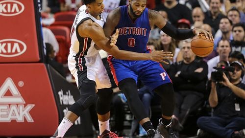 MIAMI, FL - DECEMBER 22: Andre Drummond #0 of the Detroit Pistons posts up Hassan Whiteside #21 of the Miami Heat during a game at American Airlines Arena on December 22, 2015 in Miami, Florida. NOTE TO USER: User expressly acknowledges and agrees that, by downloading and/or using this photograph, user is consenting to the terms and conditions of the Getty Images License Agreement. Mandatory copyright notice: (Photo by Mike Ehrmann/Getty Images)