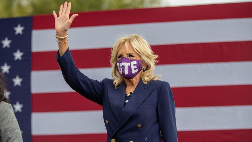 This 2020 file photo shows Jill Biden during a visit to Decatur during her husband's presidential campaign. The current first lady was in Atlanta Friday night, Oct. 14, 2022, to campaign for gubernatorial candidate Stacey Abrams. (Photo: Alyssa Pointer / AJC)