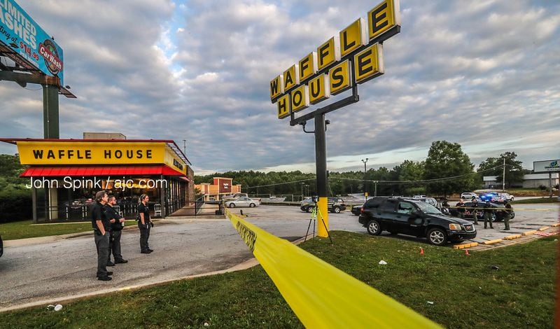 The parking lot of the Waffle House in the 8700 block of Tara Boulevard was blocked off Friday morning while Jonesboro police investigated a fatal shooting.
