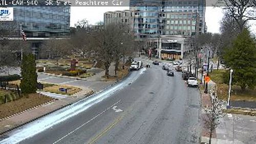 A water main break was causing icy road conditions on a portion of Peachtree Street Monday afternoon. Photo Credit: Georgia Department of Transportation.