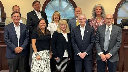 The Roswell City Council appointed members to the newly formed Roswell Development Authority. With the City Council are, from left: Andy McGarry, Chairman, Amanda Riepe, LeeAnn Maxwell, Bruce Kellogg, and Brian Feldman. Not pictured are members Mike Hampton and Monica Smith. (Courtesy City of Roswell)