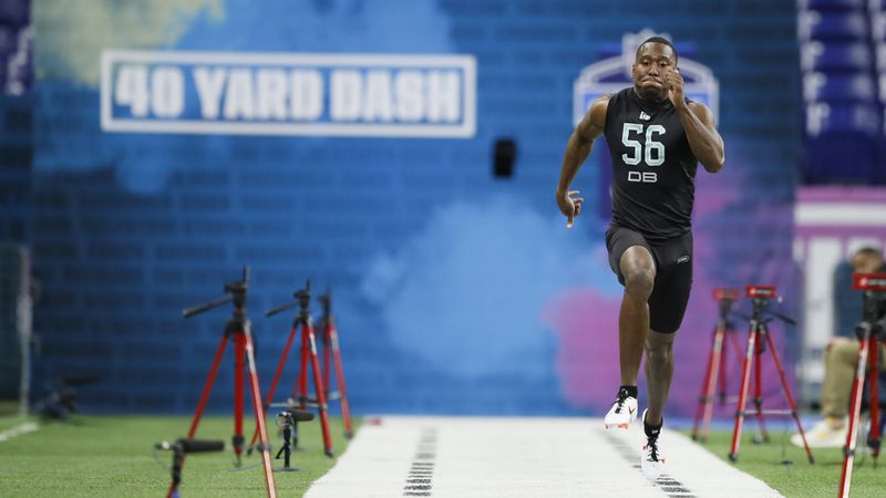Georgia defensive back J R Reed runs the 40-yard dash in 4.4 seconds on March 1, 2020, at the NFL scouting combine in Indianapolis. More Bulldogs will try to impress beginning Tuesday.