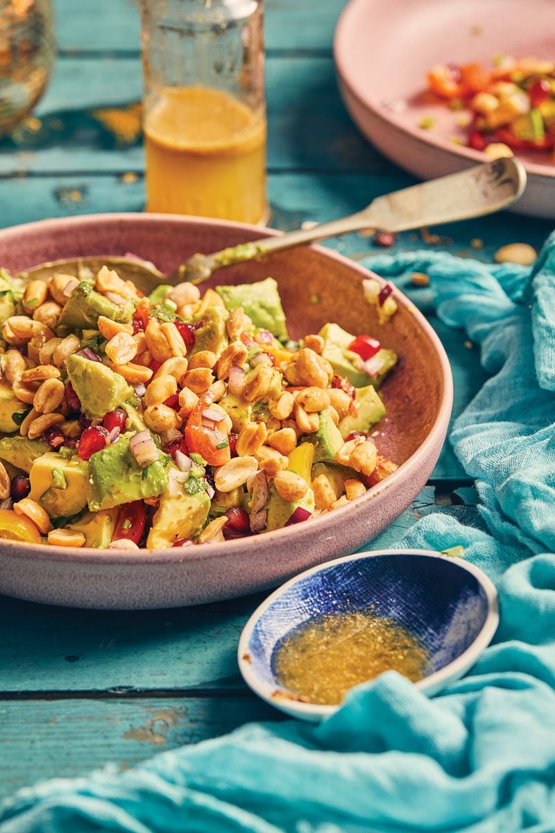 Peanut-Avocado Chaat Salad marries the flavors of a chopped salad in a modernized version of chaat.
(Courtesy of Adam Milliron)