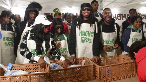 Quavo Cares, a foundation of Atlanta rapper Quavo, launched a pre-Thanksgiving farmers market for families in the area on Monday, Nov. 20, 2023. Credit- Prince Williams/WireImage