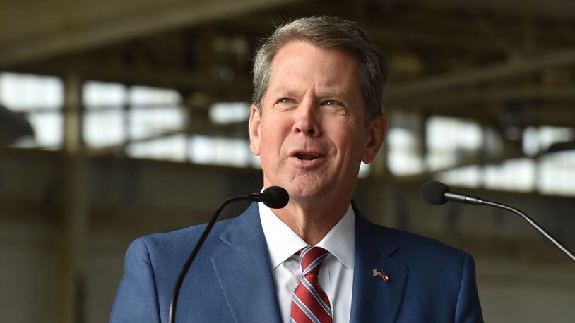 April 24, 2019 Chamblee - Governor Brian Kemp speaks as he starts a statewide tour to mark his first 100 days as Georgia's 83rd Governor at DeKalb-Peachtree Airport on Wednesday, April 24, 2019. Wednesday, April 24th, Governor Brian P. Kemp launched a statewide tour to mark his first 100 days as Georgia's 83rd Governor. HYOSUB SHIN / HSHIN@AJC.COM