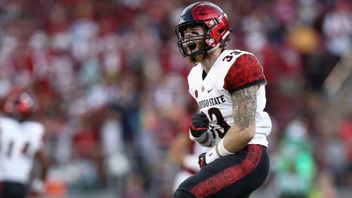 Parker Baldwin of the San Diego State Aztecs reacts after a play during a game in 2018. (Photo by Ezra Shaw/Getty Images)