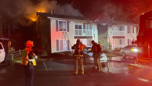 About 20 residents were displaced Saturday morning when a fire ripped through a Peachtree Corners apartment building.