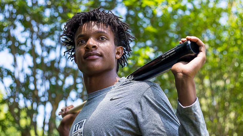 C.J. Abrams stands for photo at his family's Alpharetta residence, Friday, May 24, 2019. CJ Abrams is expected to be a top-5 pick during this year's MLB draft. (Alyssa Pointer/alyssa.pointer@ajc.com)