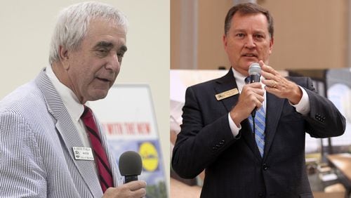 Marietta Mayor Steve Tumlin (left) and Tucker Mayor Frank Auman fended off challenges from Democratic-aligned opponents in Tuesday's municipal elections.