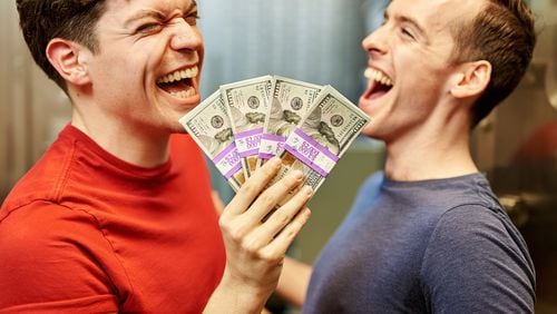 Daniel Wisniewski (left) and Sean Doherty appear in the musical comedy “Men With Money” at Aurora Theatre. CONTRIBUTED BY CHRIS BARTELSKI