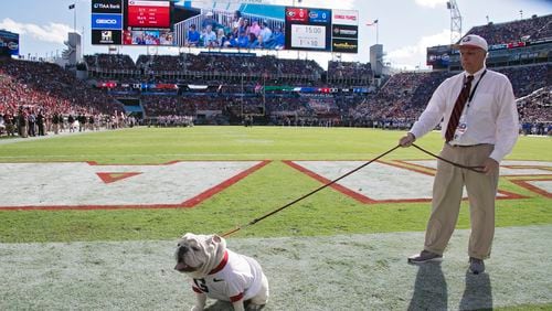 10/30/21 - Jacksonville - UGA makes an appearance during the first half of the annual NCCA  Georgia vs Florida game at TIAA Bank Field in Jacksonville.   Bob Andres / bandres@ajc.com