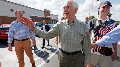 U.S. Sen. Thad Cochran, R-Miss., waves to supporters as he leaves a stop on the first day of a three-week campaign, Wednesday, June 4, 2014. Cochran, 76 and seeking a seventh term, faces state Sen. Chris McDaniel of Ellisville. (AP Photo/Rogelio V. Solis) U.S. Sen. Thad Cochran, R-Miss., waves to supporters as he leaves a stop on the first day of a three-week campaign on Wednesday. Cochran, 76 and seeking a seventh term, faces state Sen. Chris McDaniel of Ellisville. AP/Rogelio V. Solis