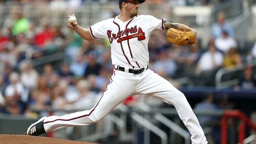 Kevin Gausman at work for the Braves against the Milwaukee Brewers at SunTrust Park on Friday night.