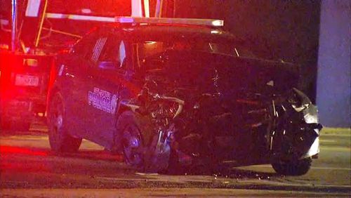 Georgia State Patrol troopers arrested a 14-year-old driver Wednesday night after a chase in southwest Atlanta ended in a chain-reaction crash. (Credit: Channel 2 Action News)